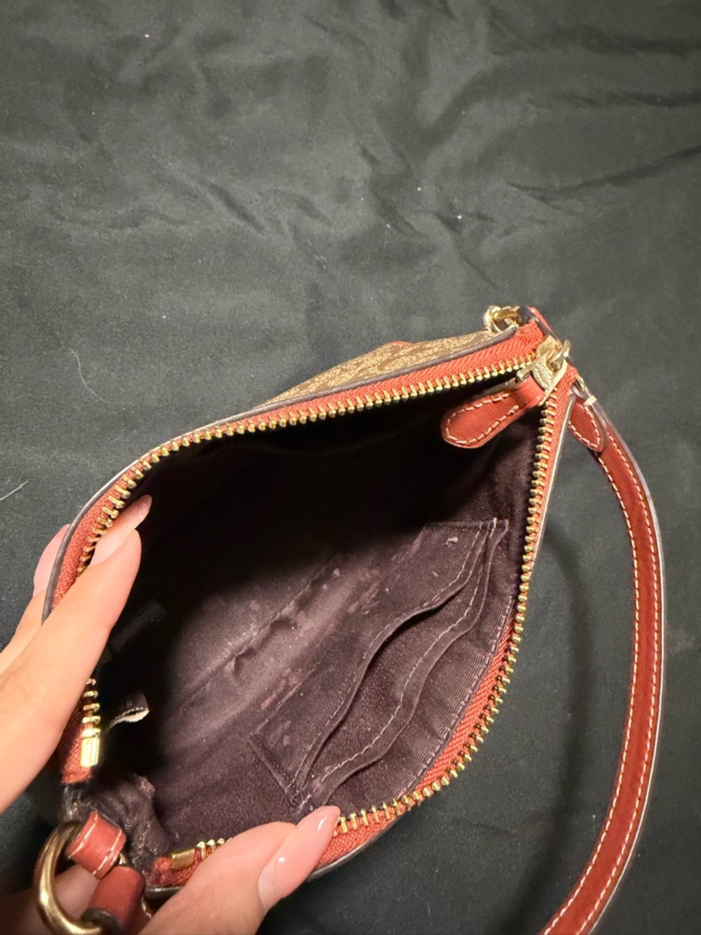 Coach Brown Signature Mini Shoulder Bag with Red Trim - Picture 3 of 3